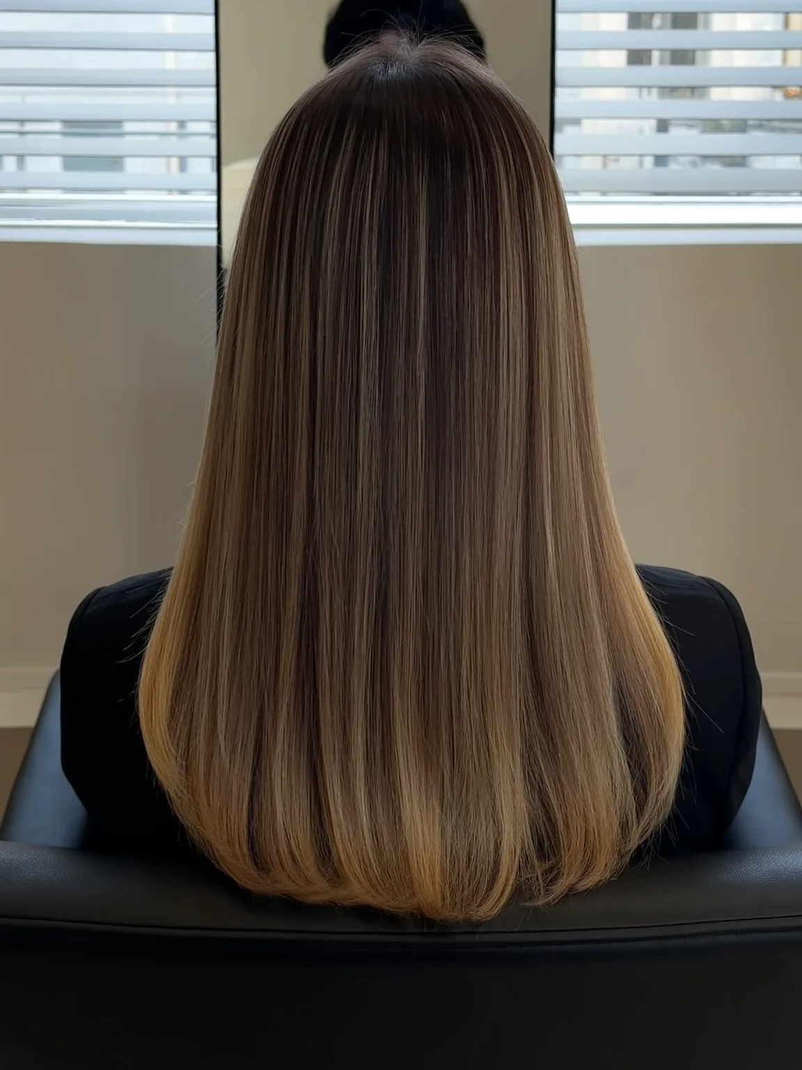 Long Blunt Cut with Rich Cocoa and Balayage Highlights